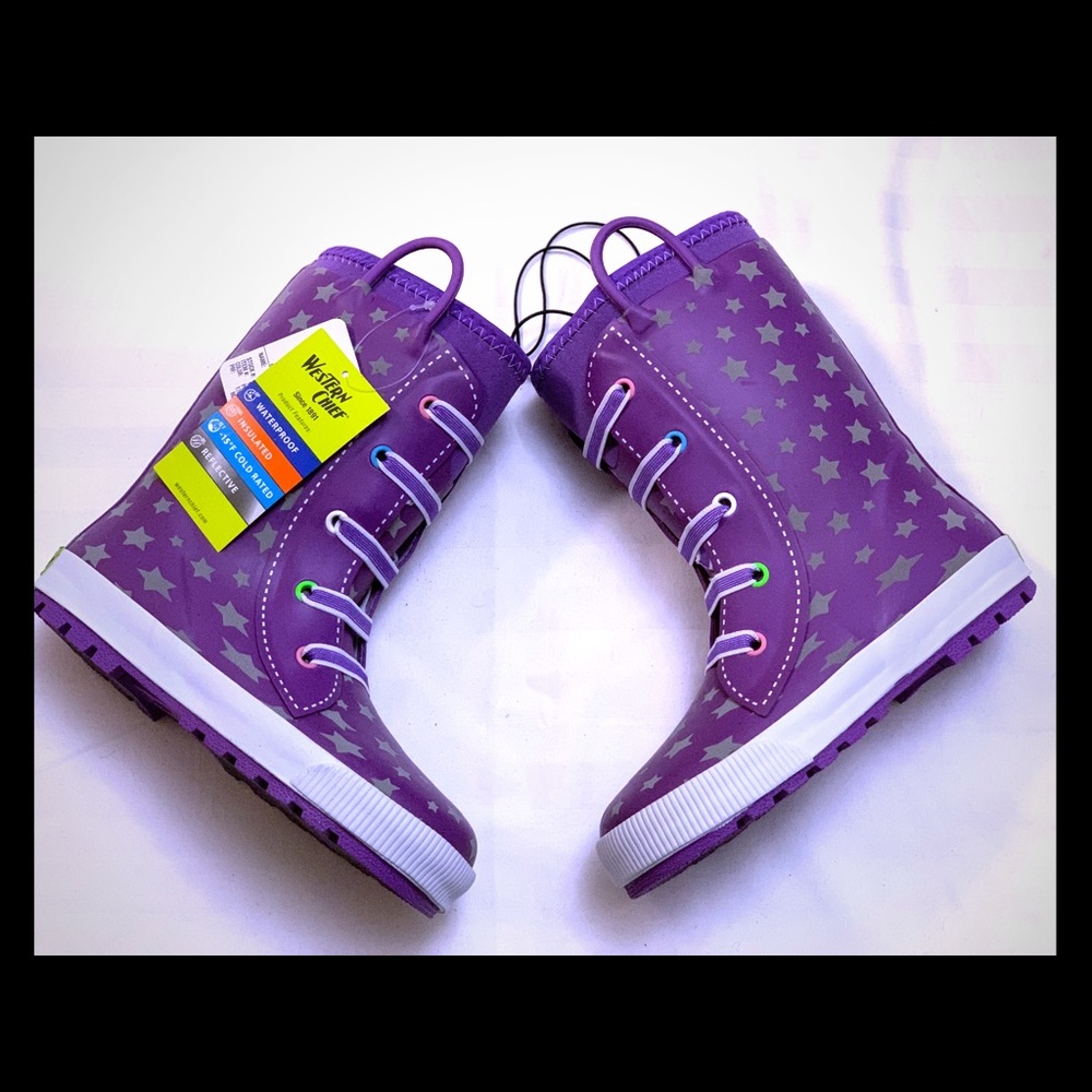Western Chief Kid’s Reflective Purple Boots SIZE13
